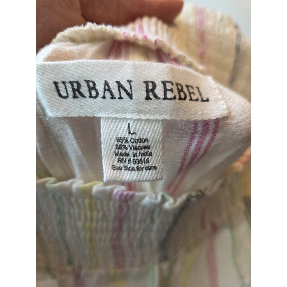 Urban Rebel Striped Cotton Pants Cream Pink Gray Blue Green Yellow Womens, Large - Picture 3 of 9